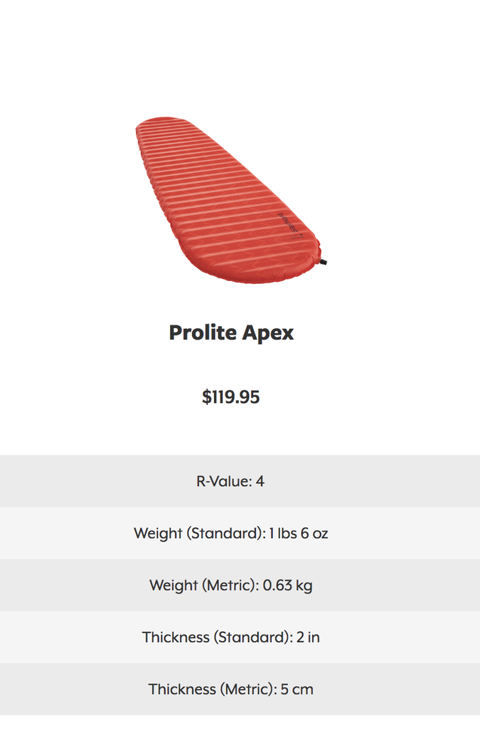 Therm-A-Rest ProLite Apex