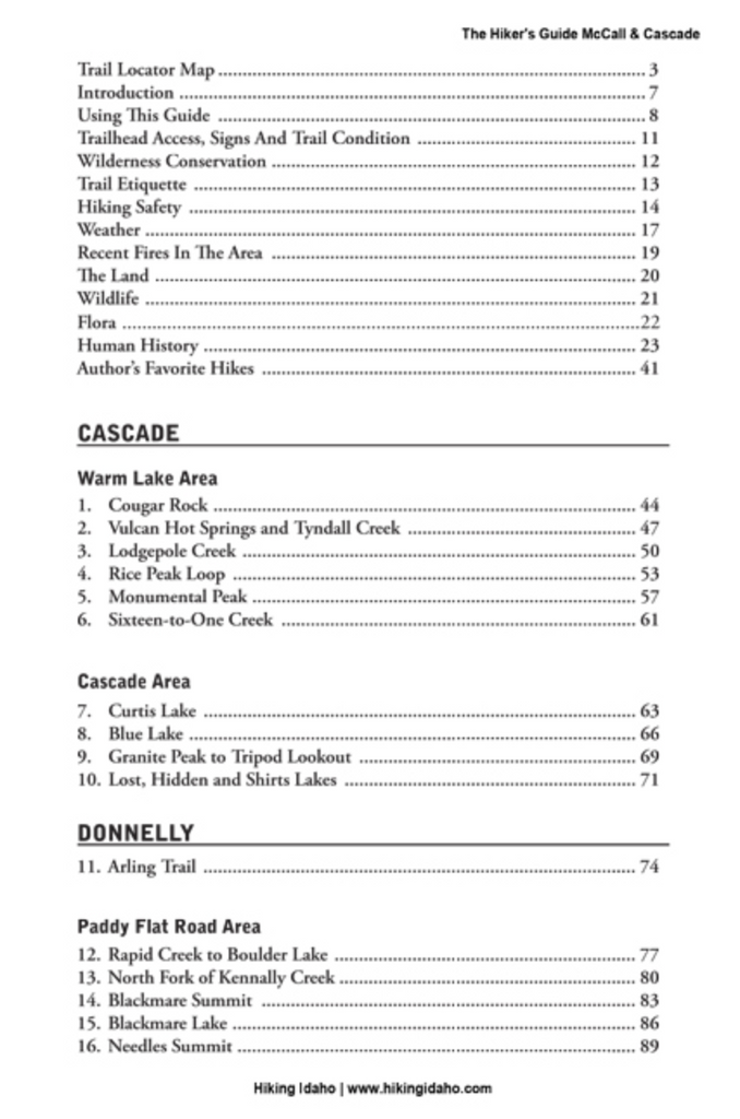 The Hiker's Guide Book- McCall & Cascade Idaho